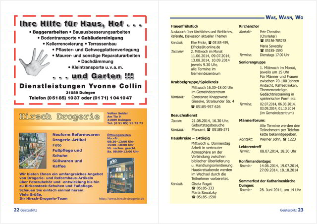 Gemeindebrief Juni - August 2014