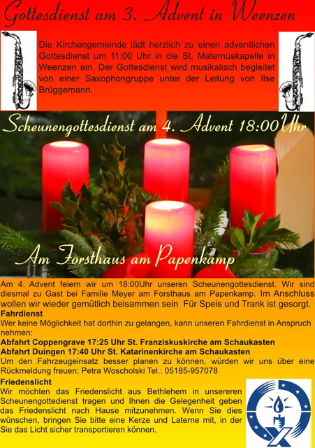3. Advent mit Saxophongruppe in Weenzen 11:00