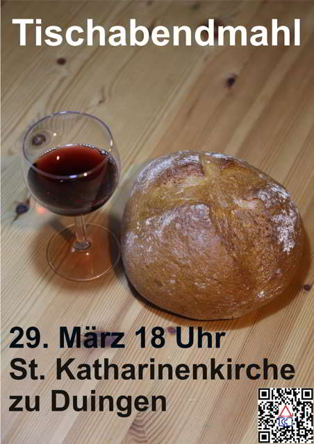 Einladung Tischabendmahl in der St. Katharinenkirche am 29.3.2018 um 18 Uhr