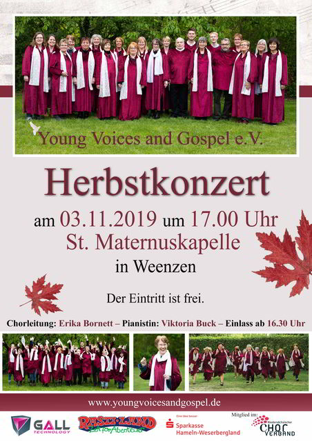 Vorankündigung: Konzert der "Young Voices and Gospel e.V." in der St. Maternuskapelle in Weenzen
