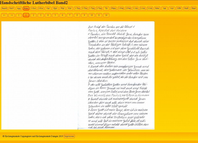 Handschriftliche Lutherbibel - 2. Band mit dem Römerbrief