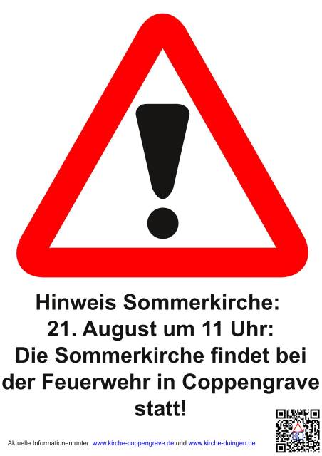 Hinweis: Die Sommerkirche am 21. Aug um 11 Uhr findet bei der Feuerwehr statt