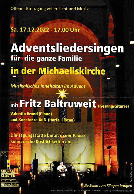 Michaeliskloster: Adventsliedersingen mit Fritz Baltruweit